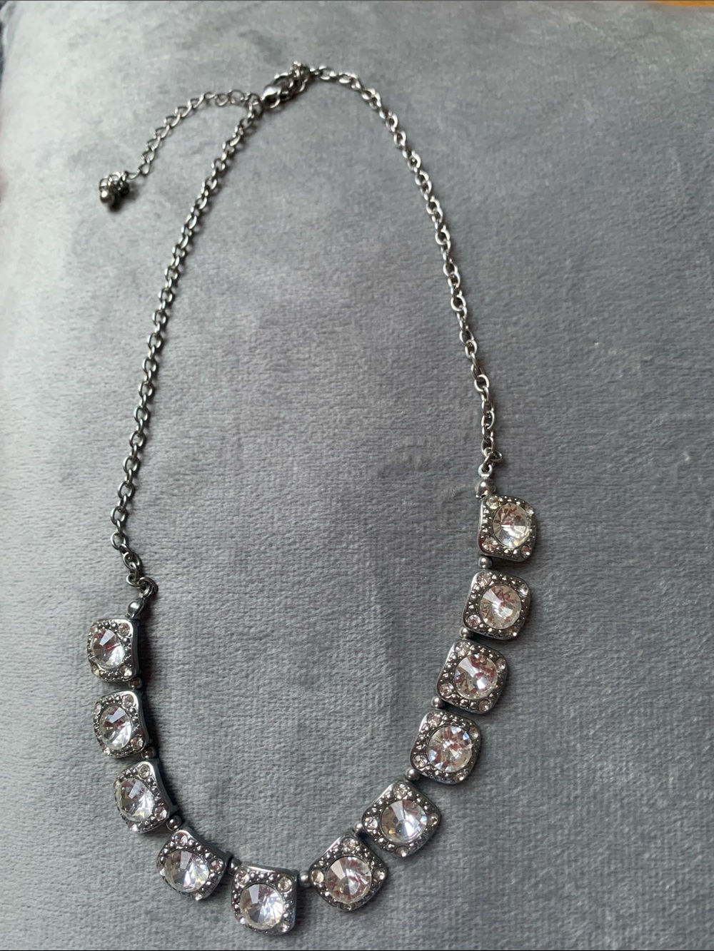 Silver Crystal Statement Necklace - Clear Rhinestone Bib
